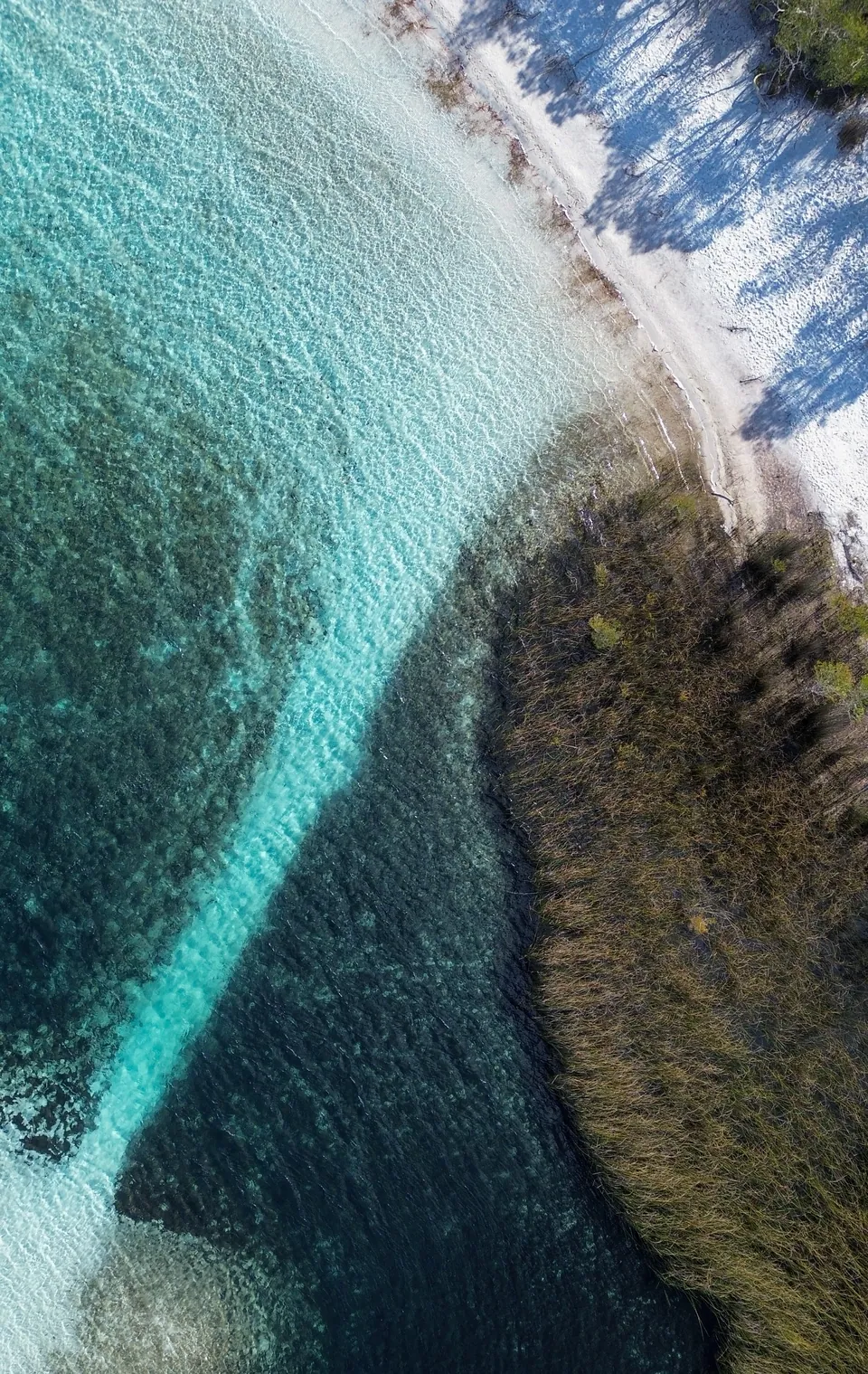 Aerial photograph looking down on a coastal inlet