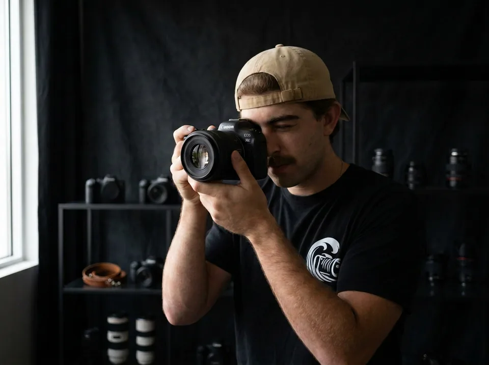 Agustin Romero shooting on a mirrorless camera in the Wave Creative studio
