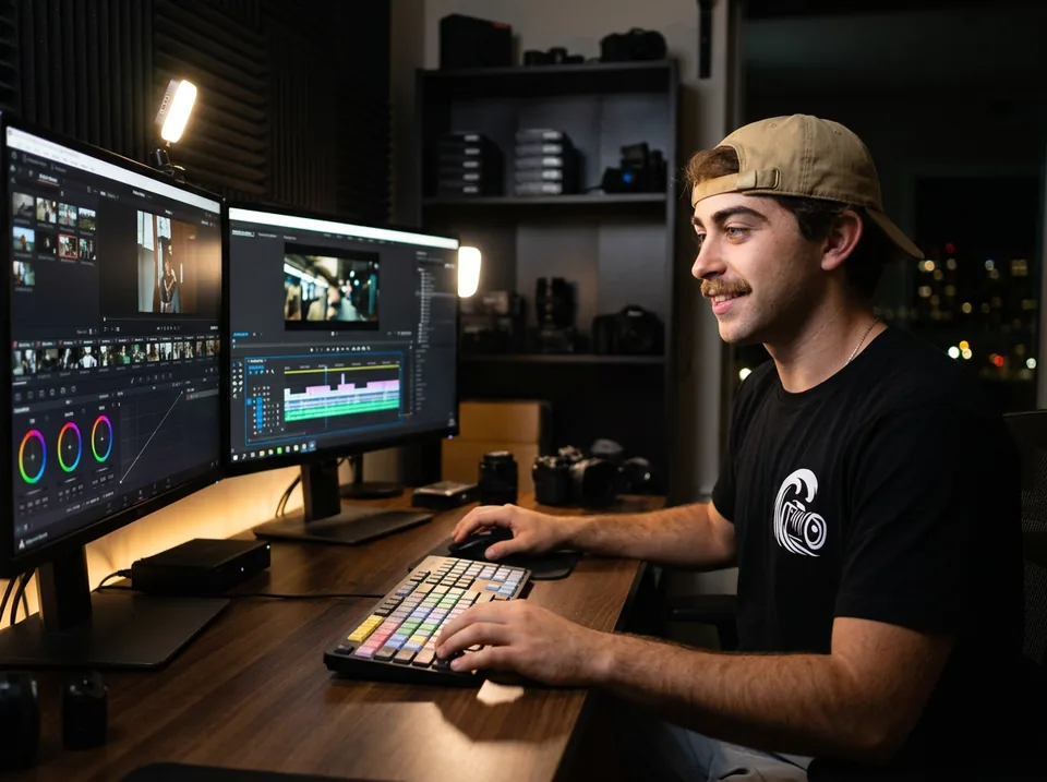Agustin Romero colour grading footage at the Wave Creative edit suite